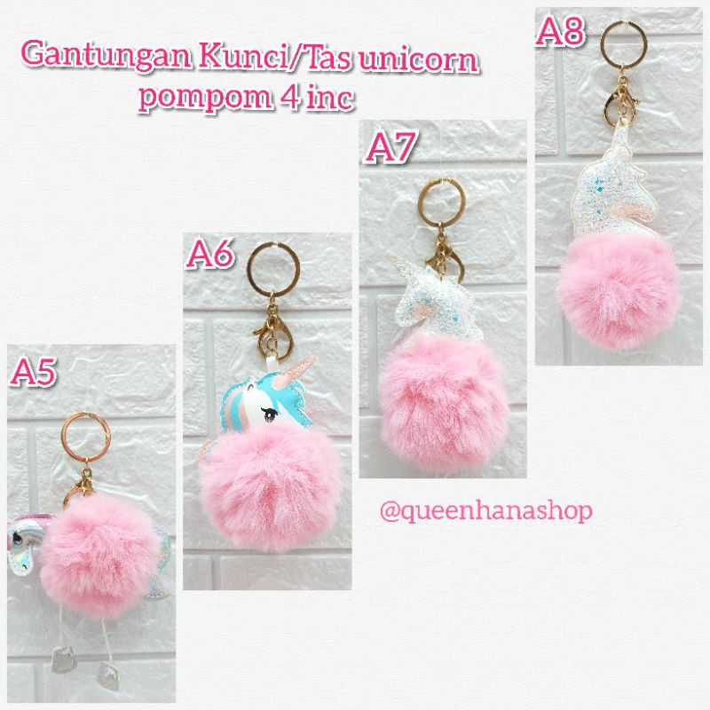 Gantungan Kunci Pompom Unicorn &amp; Flaminggo