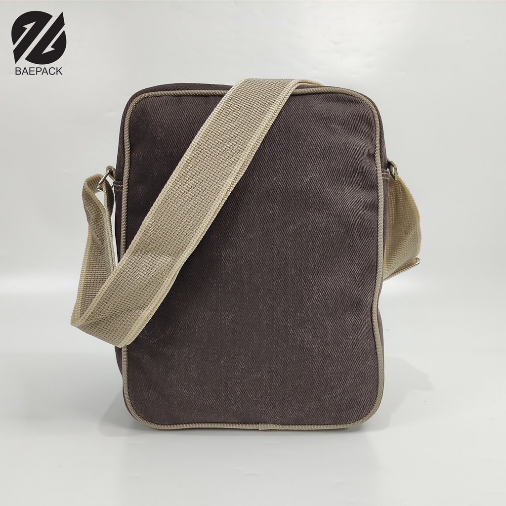 Tas Selempang Kanvas Pria Xenof Cokelat Tua Original Baepack / Tas Bahu Canvas Cowok  / Tas Selempang Premium Produsen Bandung