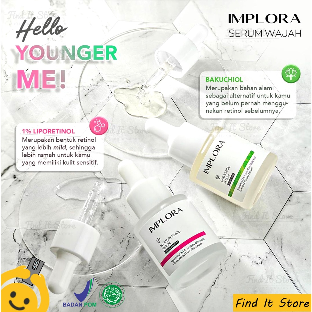 Implora Face Serum Wajah | Sunscreen | Ampoule | Brightening Acne Midnight Peeling Hydrating Serum | BPOM