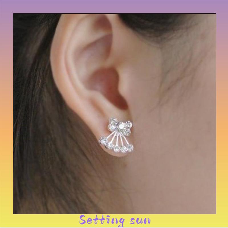 Anting Mutiara Pejantan Kristal Fashion Hati Mutiara Kristal Stud Anting-Anting Pesona Zirkon TN