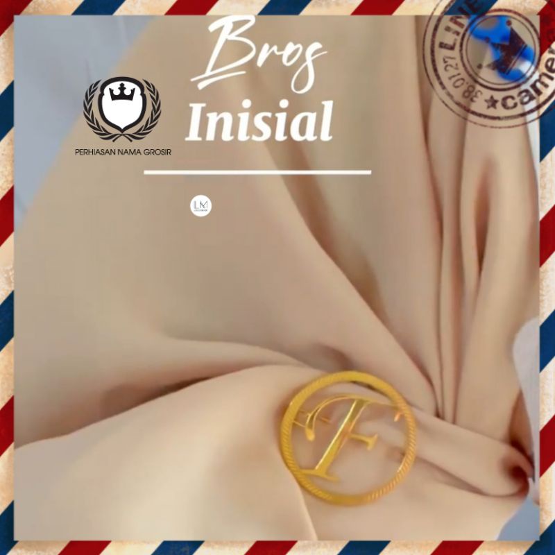 Bros Nama Inisial Lapis Emas | Bros Nama Costum | Bros Huruf