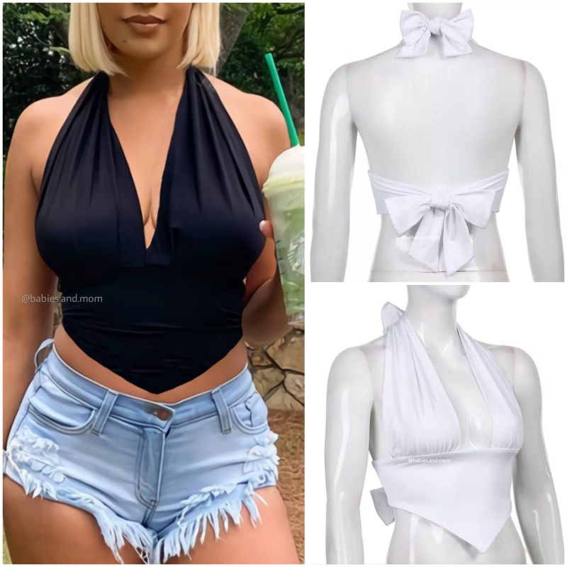 halter top bigsize S-XXL swimsuit backless sexy V neck summer spring style jumbo seksi tanpa busa