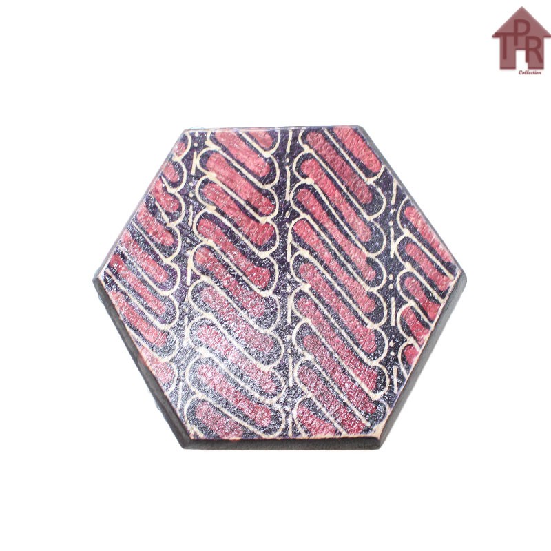 Coaster Kayu Batik / Tatakan Hexagonal D9 x 6pcs.