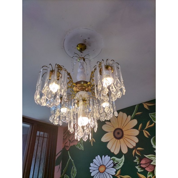 lampu hias gantung ruang tamu / ruang tengah 4 cabang rawis 5 bohlam