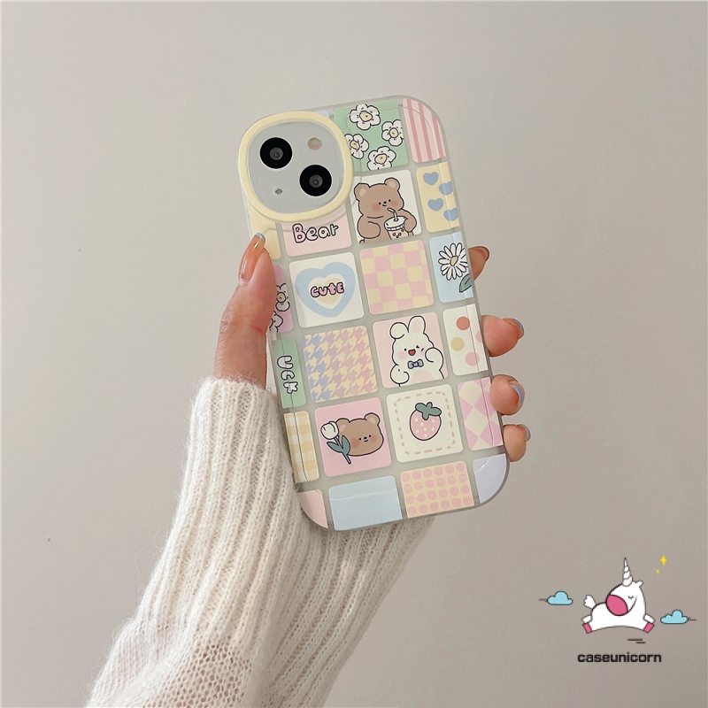 Case Kotak-Kotak Lucu Samsung A14 A13 A04 A12 A04S A50 A50s A30s M23 A33 A53 A73 5G A32 A52 A72 A20 A30 A31 A21s A10s A51 A20s A11 A71 A52s A22 M32 A03s A02s M22 A03 A23 Bear Bunny Cover