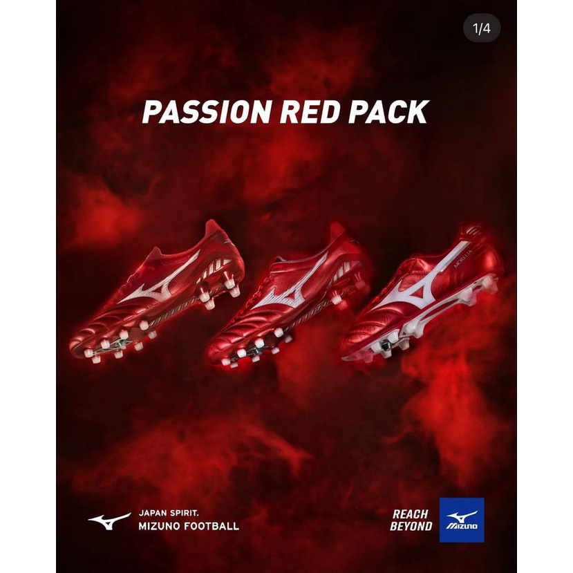 SEPATU SEPAKBOLA MIZUNO MORELIA PASSION RED PACK MADE IN JAPAN