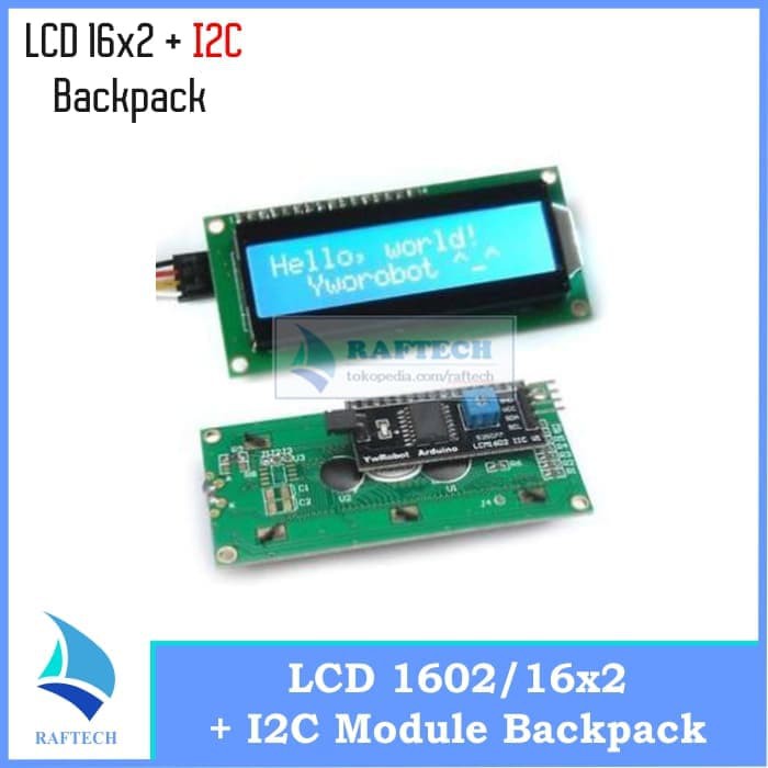 LCD 1602 / 16x2 + I2C module backpack - blue screen