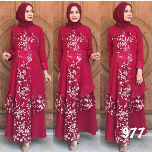Dress muslim cerruti/dress cerruti kombinasi/tile bordir
