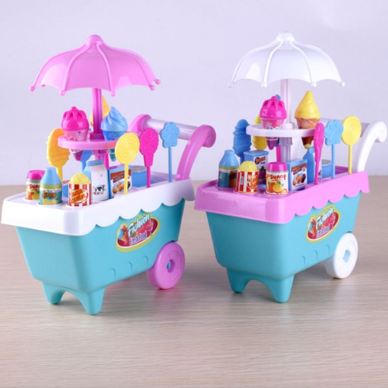 MAINAN GEROBAK JUALAN ICE CREAM LOLLIPOP KUDA PONI MINI SET