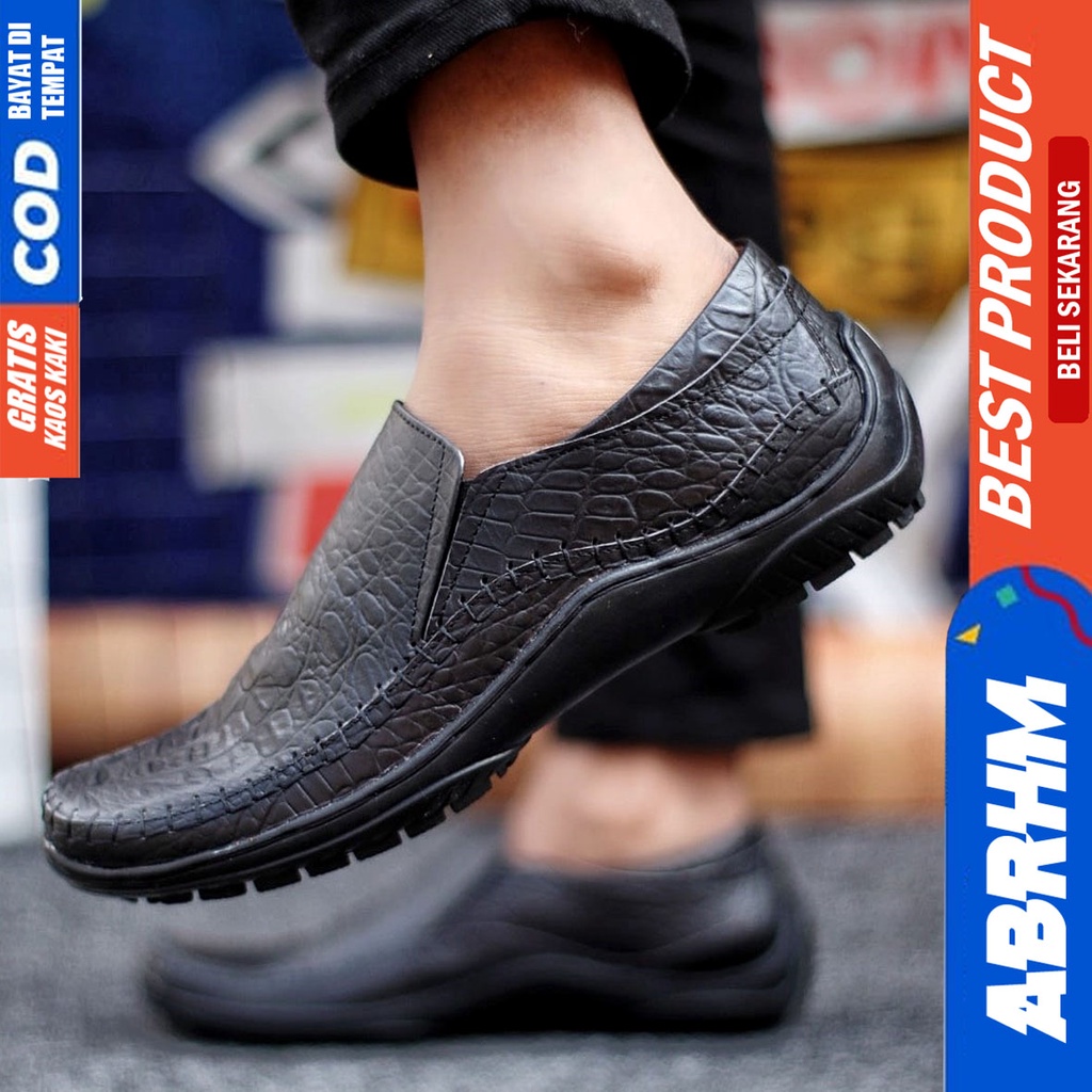 Abrhm Croco - Sepatu Formal Pria Pantofel Kulit Asli