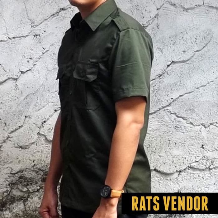 KEMEJA OUTDOOR / LAPANGAN / GUNUNG / PDL LENGAN PENDEK HIJAU ARMY