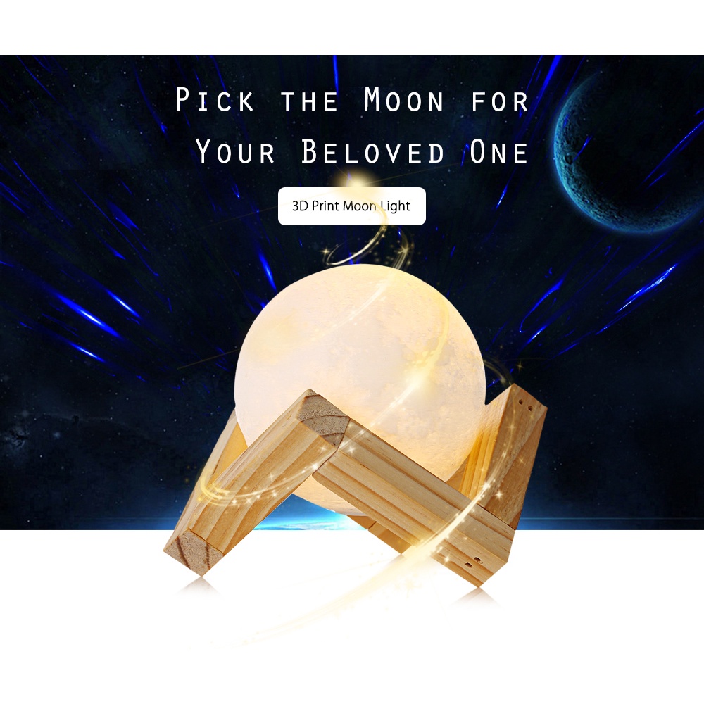 (100% BARANG ORI) TaffLED Lampu Tidur 3D Printed Moon Night Light Table Lamp - 3DPML