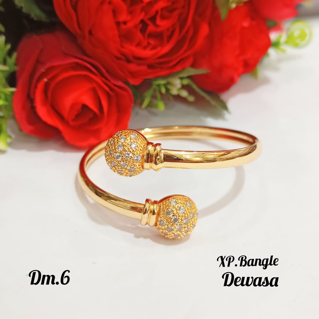 Gelang Dewasa TITANIUM Bangle bola dua permata,gold&amp;Silver tidak karat COD