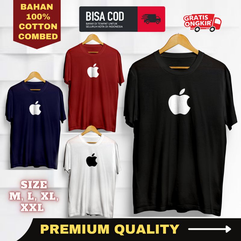 Kaos Pria Motif Apple Baju Distro Cowok Keren Kekinian Branded Terbaru Original Cotton Combed 30s