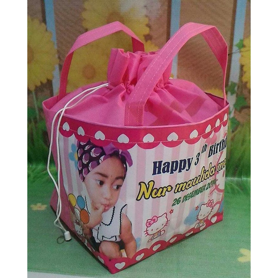 Goodie bag Souvenir Tas ulang tahun anak model serut MURAH bahan TEBAL / tas Tasyakuran Aqiqah-2