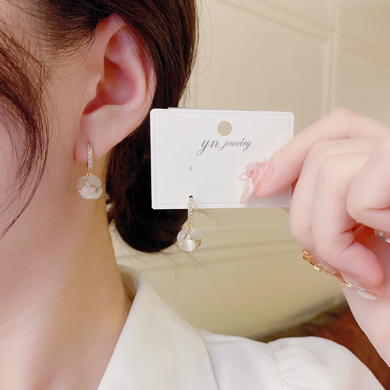 Anting Kait Gantung Temperament Desain Bunga Hias Opal + Kristal Gaya Trendy / Korea / Simple / Retro Untuk Wanita