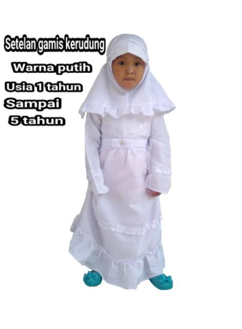 Gamis putih anak perempuan lengkap busana muslim anak perempuan warna putih 1 sampai 5 tahun