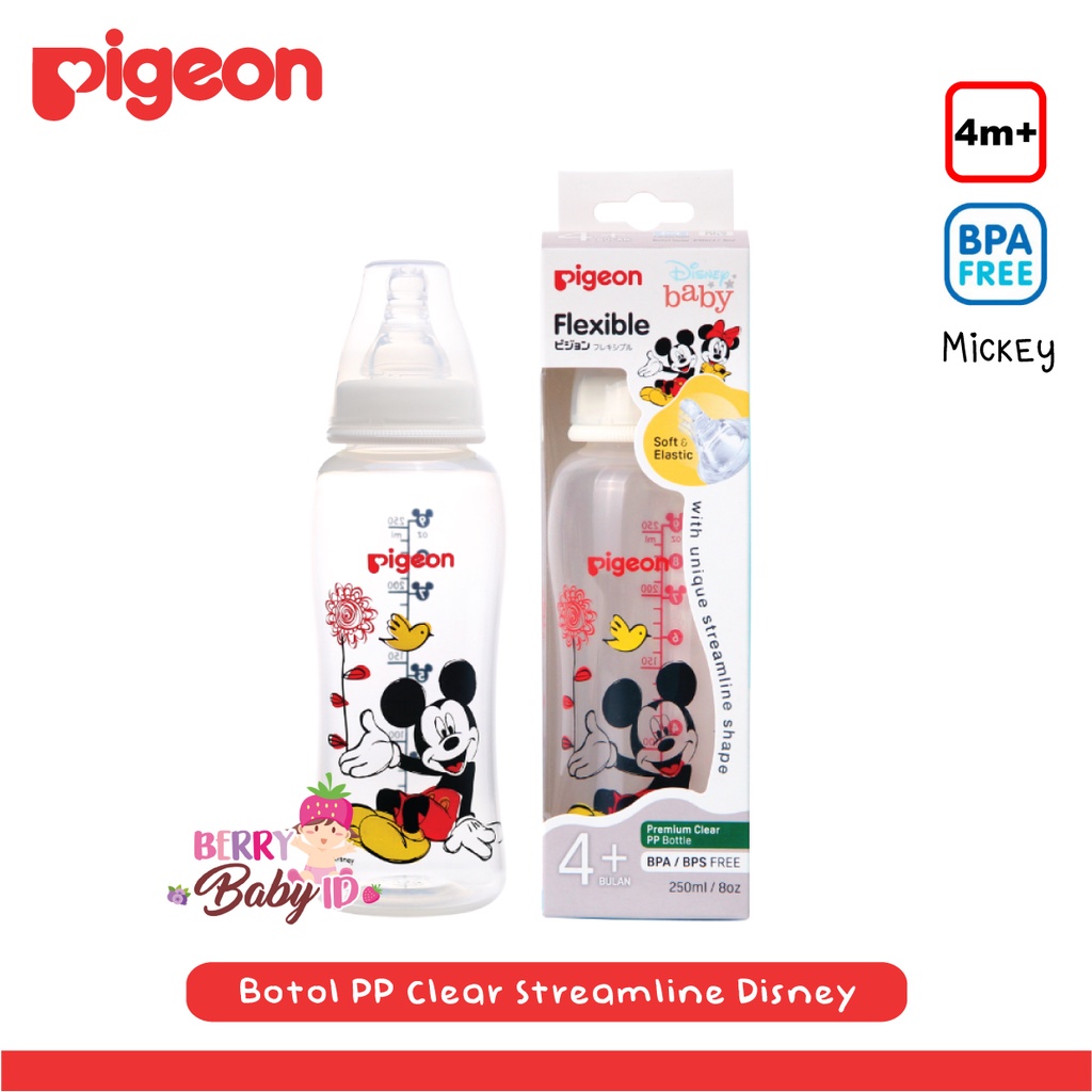 Pigeon Botol Flexibel Streamline Mickey Minnie Botol Susu Bayi 250ml Berry Mart