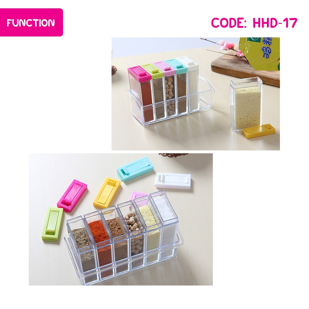 Tempat Bumbu Dapur 6in1 - Set Isi 6 Botol Bumbu &amp; Holder Botol - 6 in 1 - HHD-17