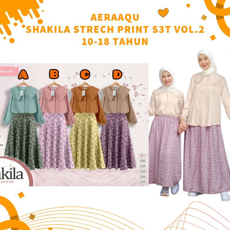 AERAAQU SHAKILA STRETCH PRINT SET VOL.2 SET ROK ANAK REMAJA STELAN KEMEJA ROK ANAK REMAJA