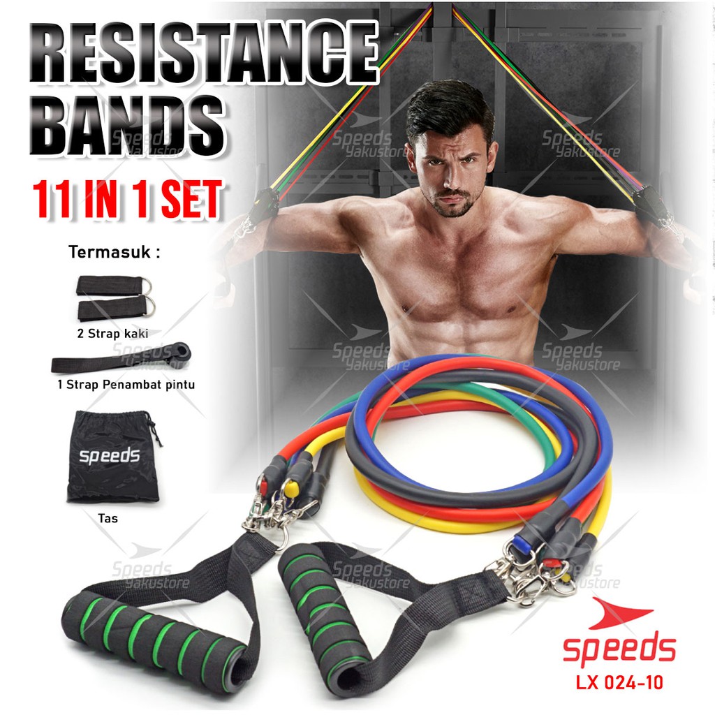 SPEEDS Resistance Bands 11 in 1 Set Tali Pembantu Premium Bands Fitness Gym Power 024-10