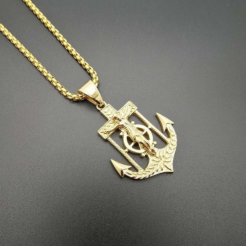 Kalung Liontin Jangkar Bahan Stainless Steel Gaya Hip Hop Untuk Pria