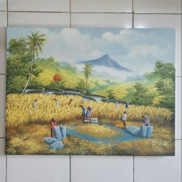 Lukisan Realis Suasana Panen Padi Disawah Shopee Indonesia