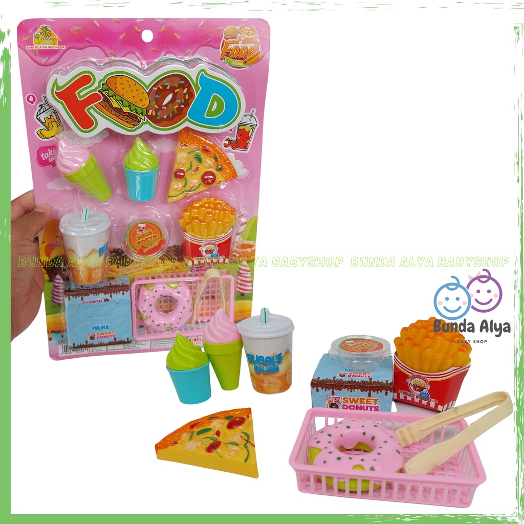 Mainan Masakan Anak Fast Food Pizza Donat Frenchfries Ice Cream - Food Set Pretend Play Anak SNI SI