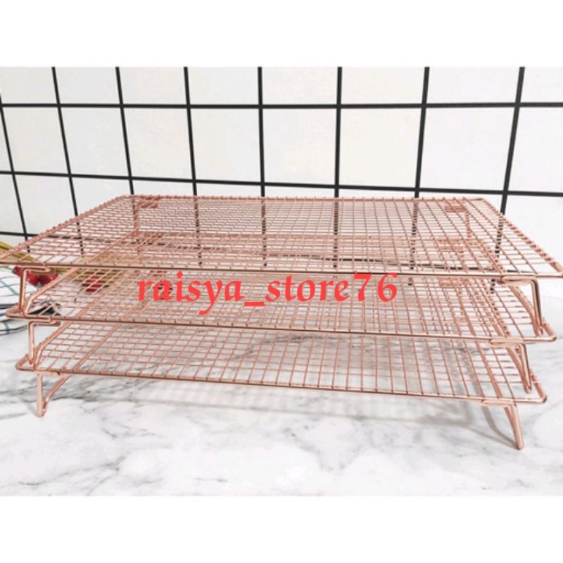 Cooling Rack kue bahan kawat besi Rose Gold hitam dan silver/ Rak Tatakan Pendingin Kue Besar peniris ke coolingrak saringan susun3 harga satuan