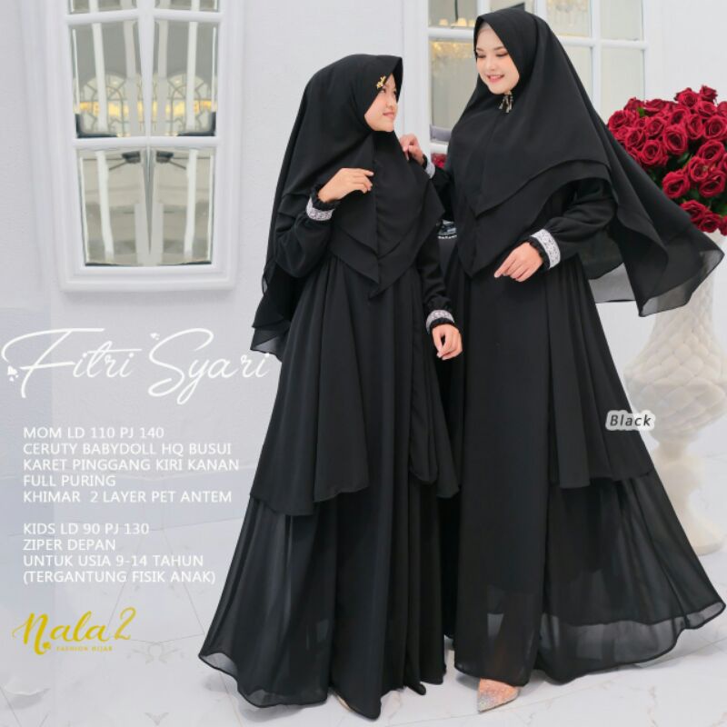COD | COUPLE FITRI SYARI | COUPLE SYARI IBU ANAK ORI BAHAN CERUTY ZIPPER DEPAN BUSUI | COUPLE SYARI 