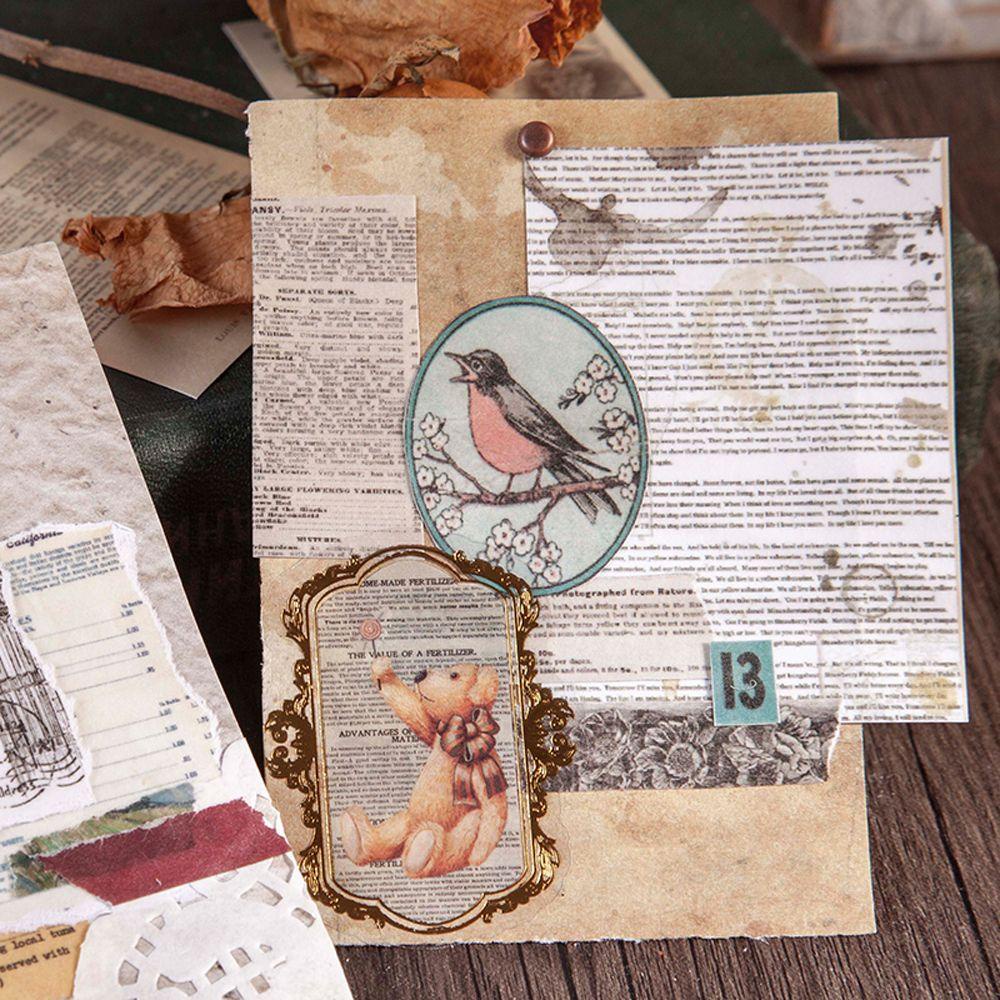 Agustina Retro Magazine Mini 50pcs/book Label Diary Vintage Decorative Sticker Tangan Akun Bahan Sticker Koper Laptop Decor Stationery DIY Scrapbooking