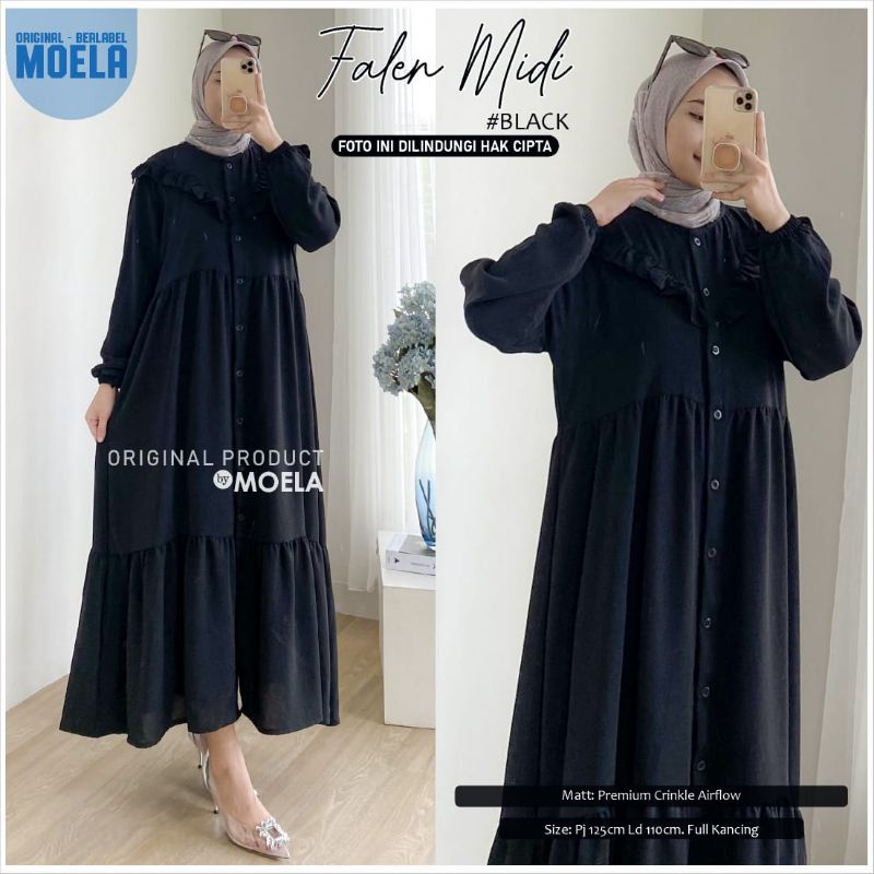 Falen Midi Dress Terbaru Bahan Crinkle Airflow Premium Ori By Moela