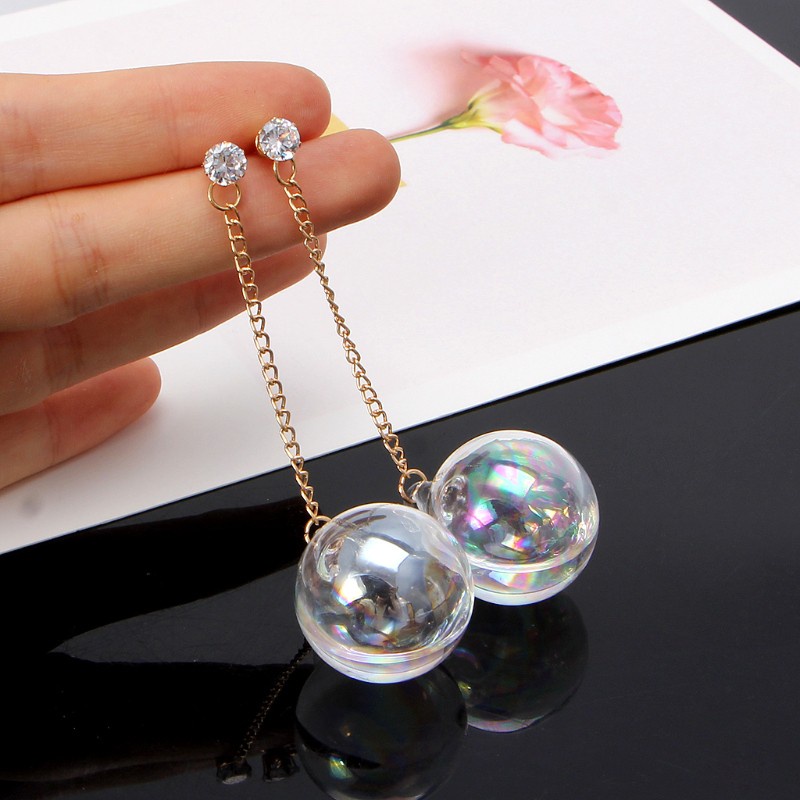 Glitter Shiny AB Transparent Bubble Ball Glass Water Inside Drop Earrings For Women