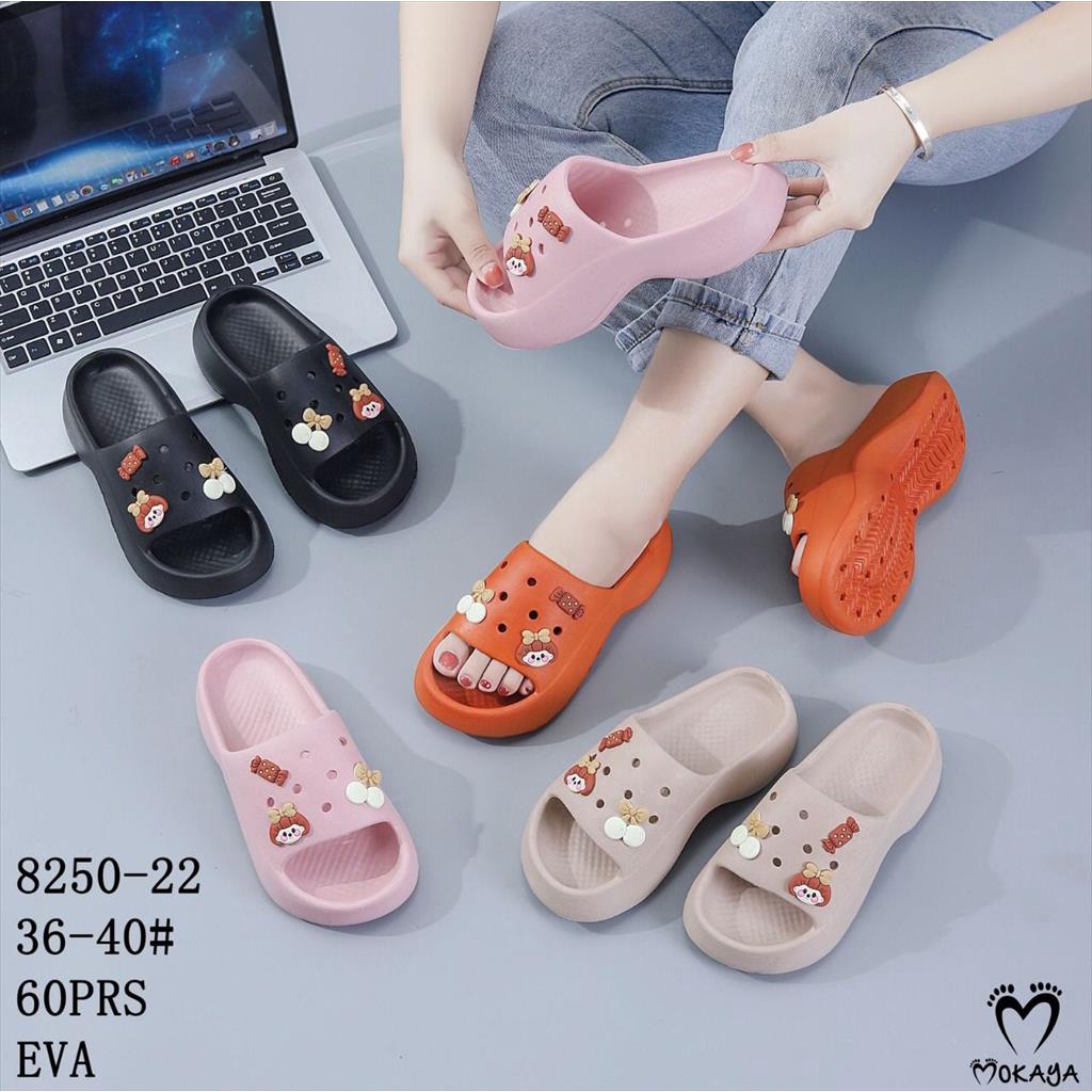 Sandal Wedges Fuji Jelly Jibbitz Wanita Platfrom Tebal Eva Colorfull Super Cute Cantik Kekinian Import Mokaya / Size 36-40 (8250-27/8250-22)