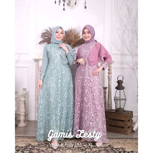 SatriaStore08 / Gamis Lesty Kejora / Gamis Leslar / Gamis Wuduk Frilly / Gamis Tulle Mix Cerutty Ori