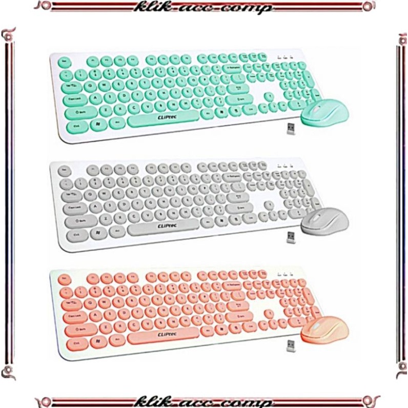 keyboard wireless CLIPtec - RZK340 / Young Air Wireless Keyboard and Mouse Combo Set (warna biru putih pink) cliptec original