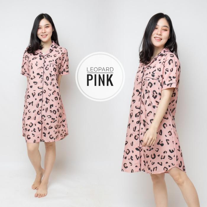 Baju tidur wanita daster piyama dengan berbagai motif cantik - Leopard pink