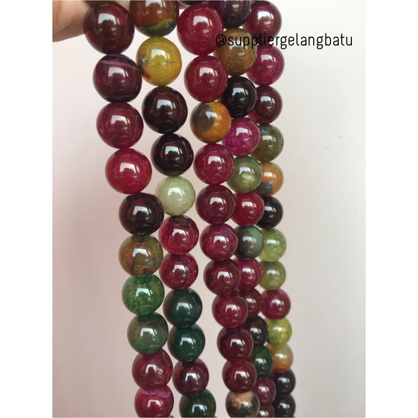 natural 14mm rainbow colour onyx ready stock pancawarna kilap serat aksesoris craft bahan supplier