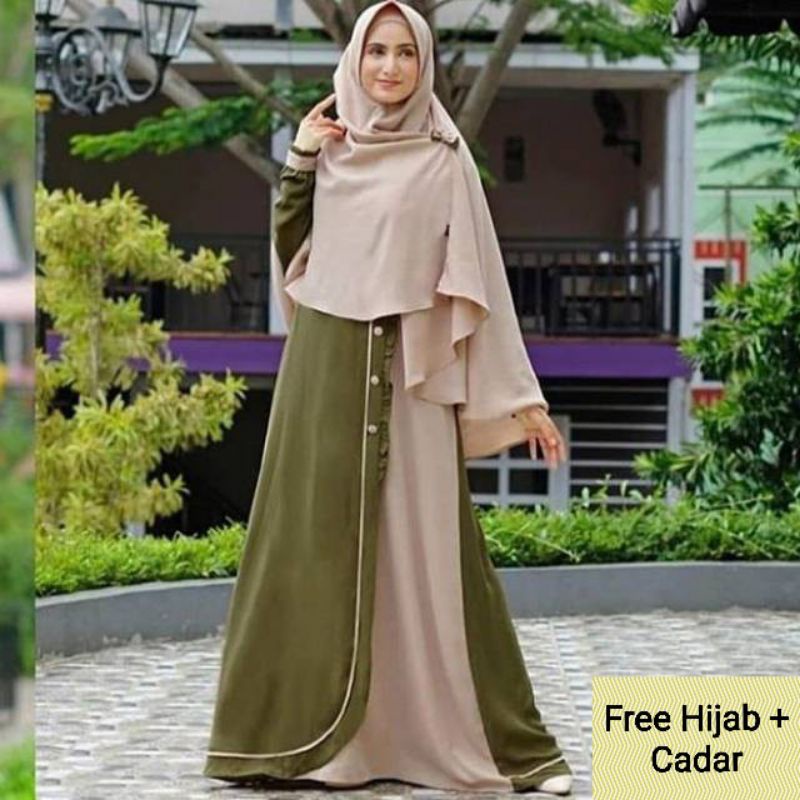 Baju Dress Gamis Syari Wanita Muslim Busui Free Plus Khimar Hijab Jilbab + Cadar AMOIRA SYARI DRESS 