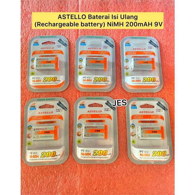 ASTELLO Baterai Isi Ulang  (Rechargeable battery) NiMH 200mAH 9V