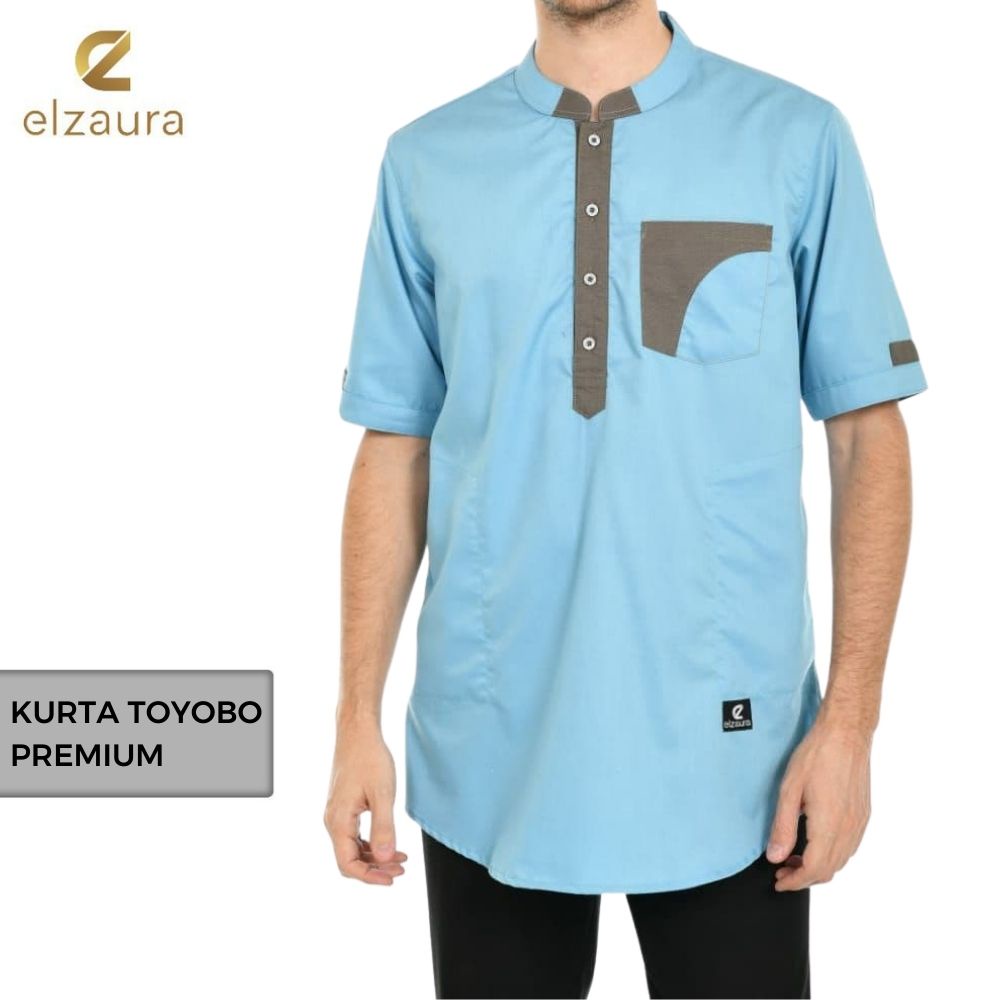 Baju Koko Kurta Pakistan Toyobo Premium Pria Dewasa Lengan Tangan Pendek Terbau 2022 Original Elzaur