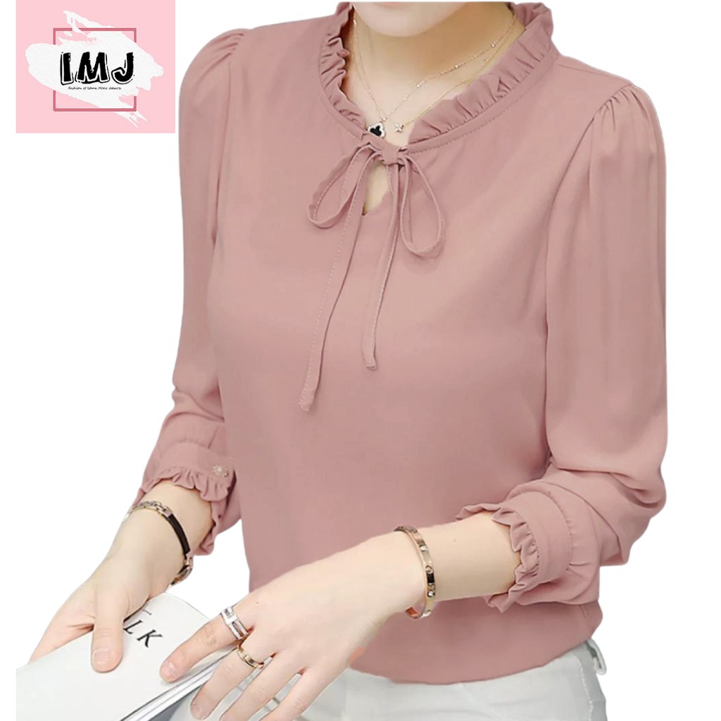 Imj Aurelia Baju Atasan Wanita Terbaru Blouse Korean Style Blouse Wanita Lengan Panjang Import Shopee Indonesia