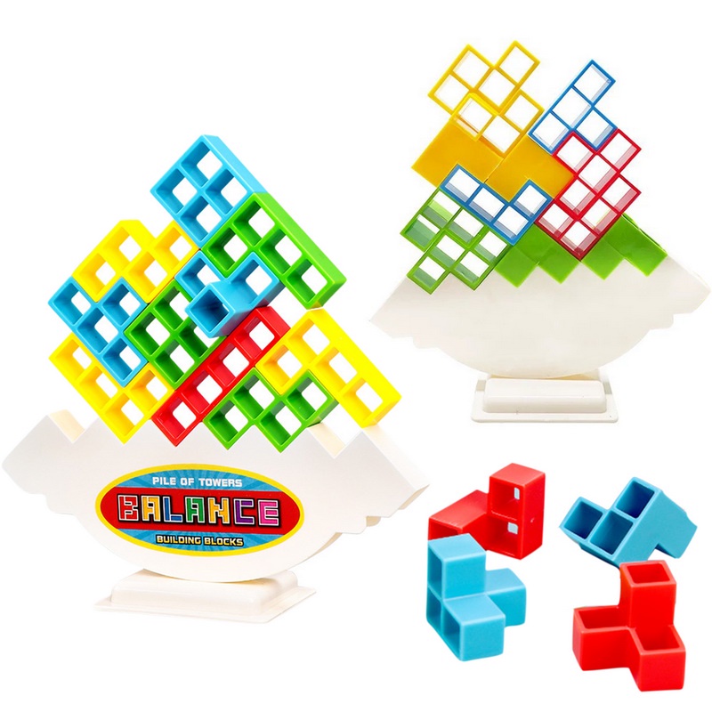 Mainan Puzzle Balok Bangunan Menara Tetra Tetris Balance DIY Untuk Anak
