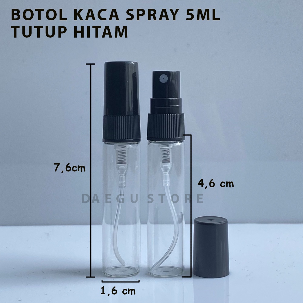 Botol Spray Kaca 5ml Parfum Refill Vial Travel Size Tutup Hitam