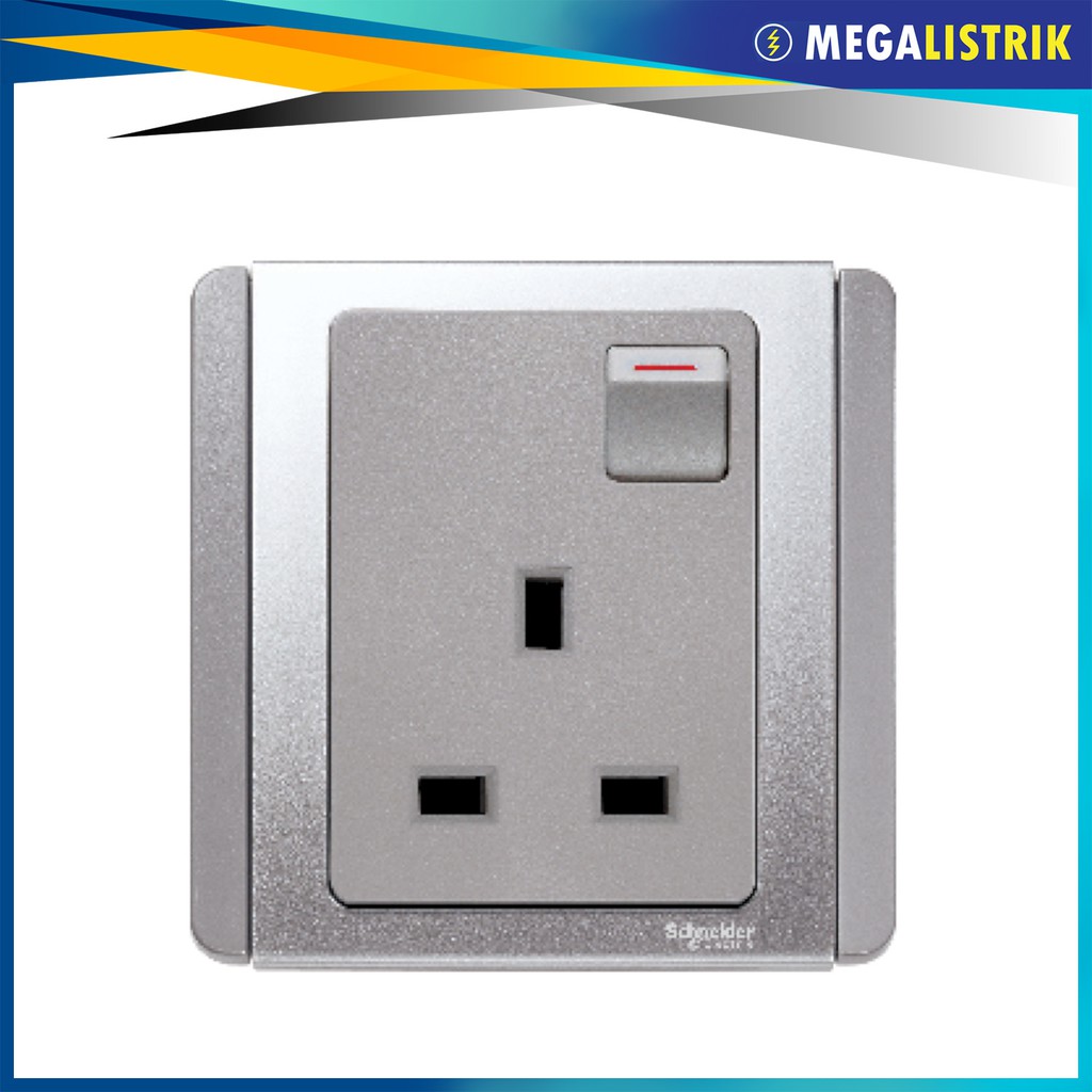 SCHNEIDER STOP KONTAK AC 3 KAKI 13A + SAKLAR & INDIKATOR NEON NEO GREY SILVER