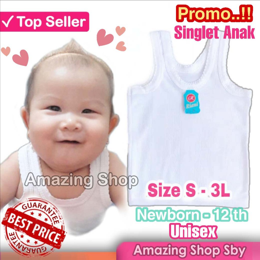 Singlet Kaos Dalam Anak Laki-Laki Perempuan / Singlet Putih Anak Bayi TK SD SMP Polos dan Warna Nyaman Murah Amazing Shop SBY