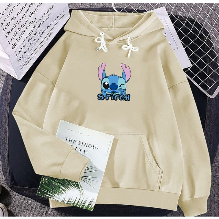 Hoodie Srirch Stitch Atasan Wanita Terbaru Motif Kartun Lucu Bahan Fleece