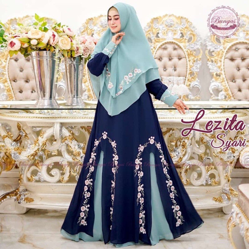 Lezitta bungas, bungas original, gamis syari bordir, gamis syari premium