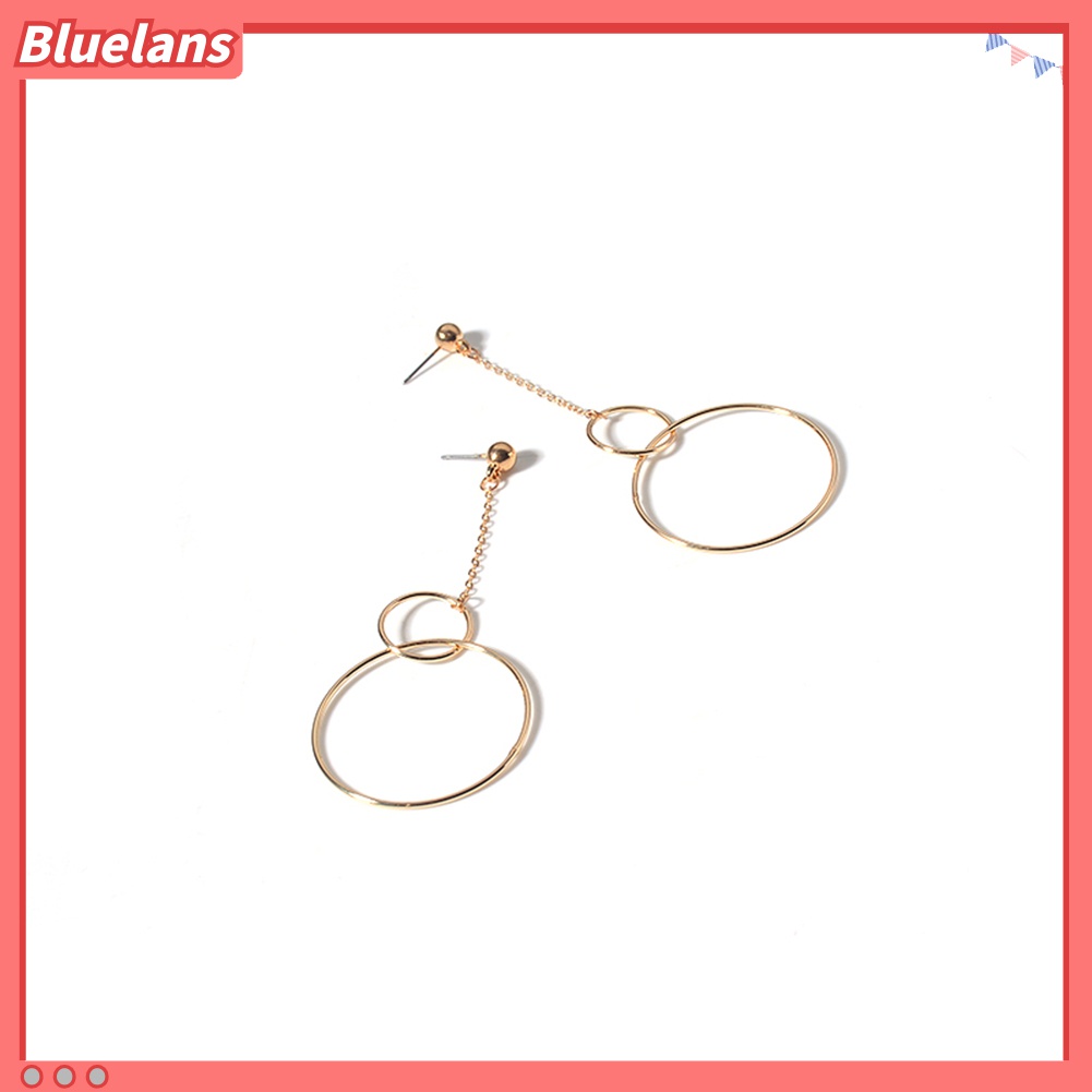 Anting Hoop Rantai Panjang Bahan Metal Bentuk Geometris Untuk Wanita