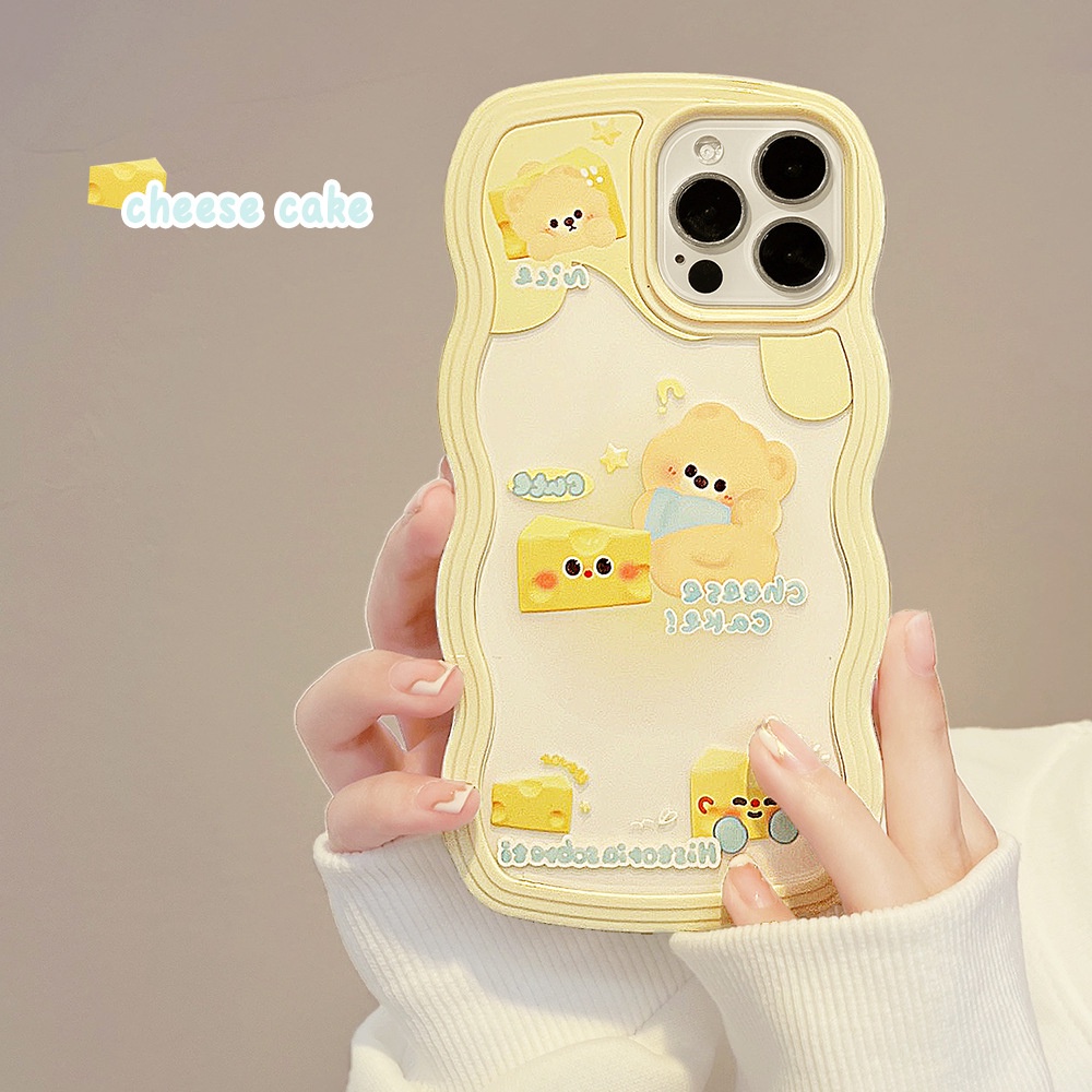 Cheese Bear Light Yellow Twist Wave Shaped Lembut 2in1 Transparan Casing Ponsel Cover Untuk Iphone X XR XS 11 12 13 14 PLUS PRO MAX